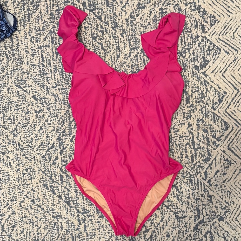 J. Crew Hot Pink Ruffle One-Piece Swimsuit